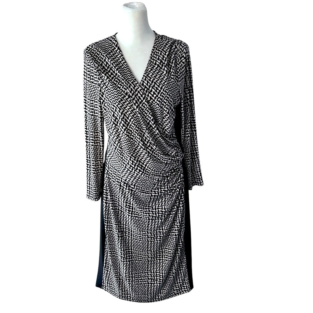 Lauren by Ralph Lauren Black and White Pull Over Side Ruched Dress